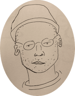 Line-drawing portrait of Ben Thinkin